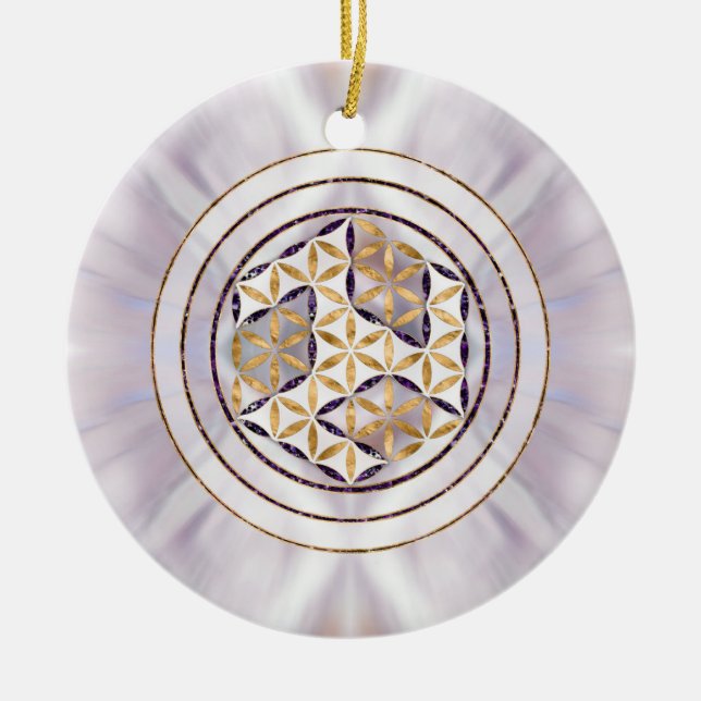 Antahkarana in Flower of Life - Pearl and Amethyst Ceramic Ornament (Front)