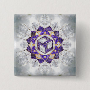 Antahkarana in Lotus Mandala- Amethyst and Pearl 2 Inch Square Button