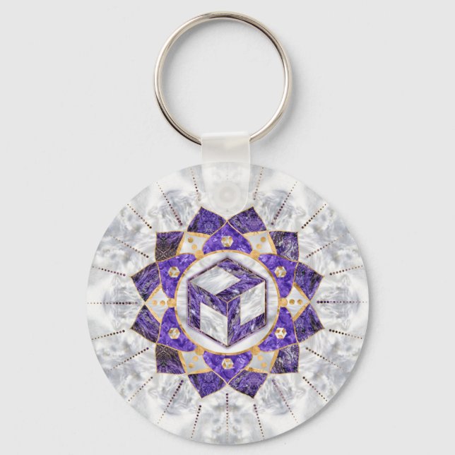 Antahkarana in Lotus Mandala- Amethyst and Pearl Keychain (Front)