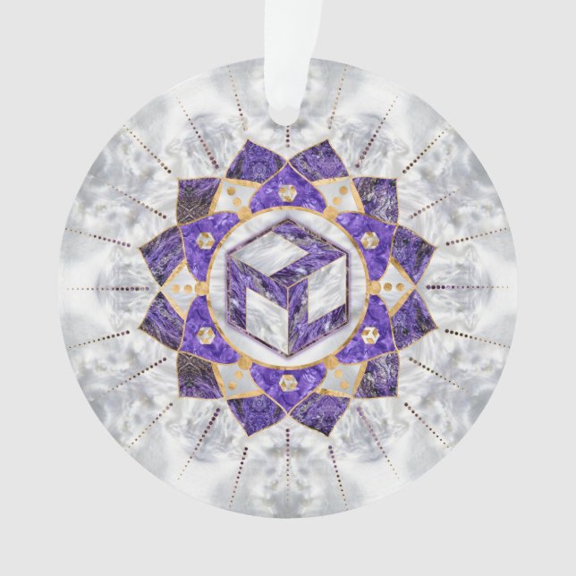 Antahkarana in Lotus Mandala- Amethyst and Pearl Ornament (Front)