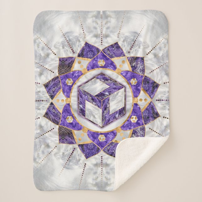 Antahkarana in Lotus Mandala- Amethyst and Pearl Sherpa Blanket (Front)