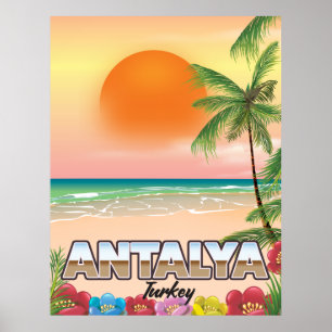 Antalya Turkey beach travel poster