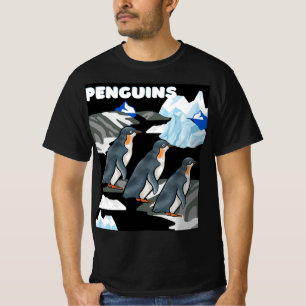 Antarctic Penguin Parade On Black Icey Background T-Shirt