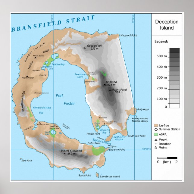 Antarctic South Shetland Map of Deception Island Poster (Front)