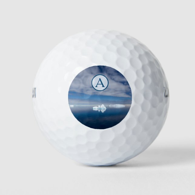 Antarctica blue ice photo with monogram golf balls (Front)