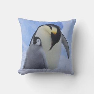 Antarctica. Emperor penguins and chick Throw Pillow