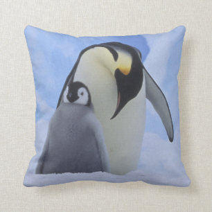 Antarctica. Emperor penguins and chick Throw Pillow