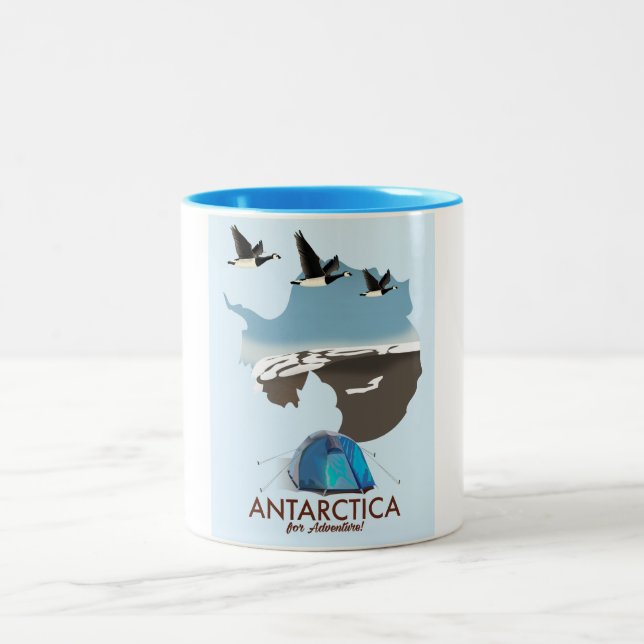 Antarctica For Adventure Travel poster map. Two-Tone Coffee Mug (Center)