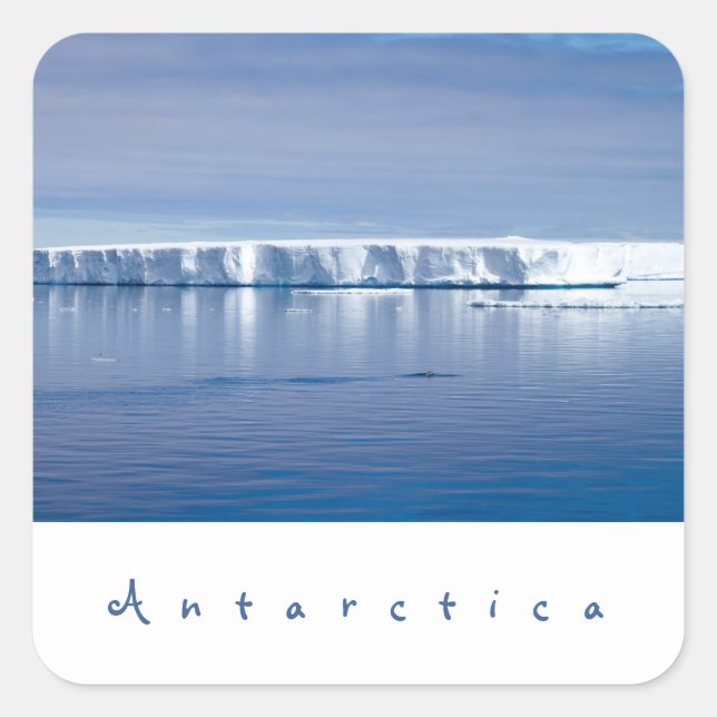 Antarctica iceberg landscape photo with white text square sticker (Front)
