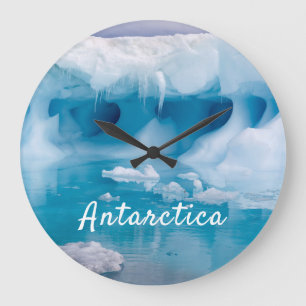 Antarctica iceberg photo with text large clock