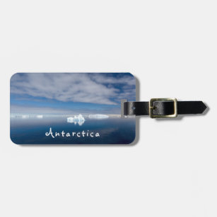 Antarctica landscape floating ice photo with text luggage tag
