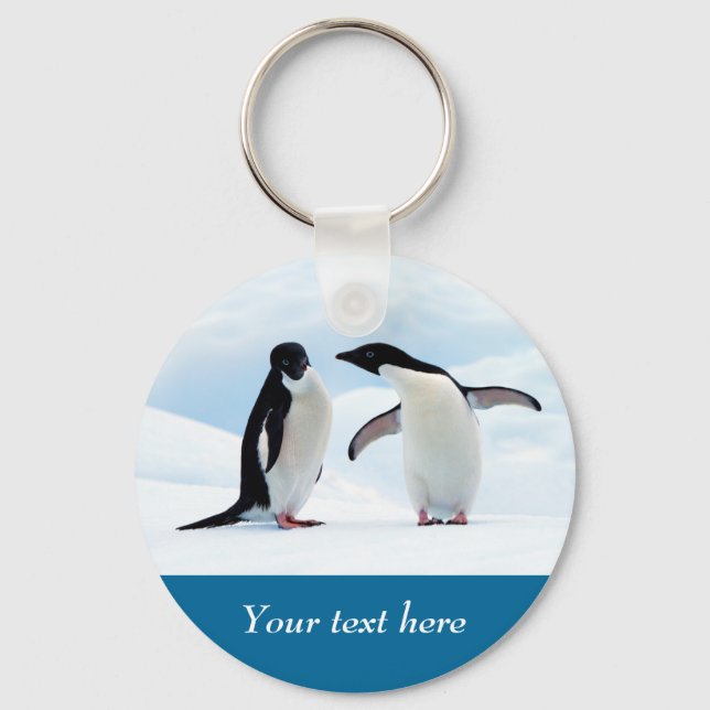 Antarctica Penguin on ice personalized text Keychain (Front)