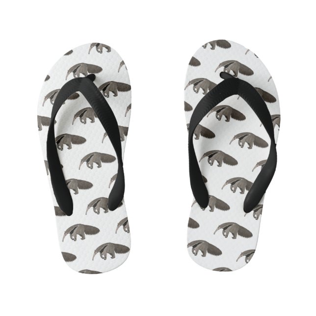 Anteater cartoon illustration  kid's flip flops (Footbed)