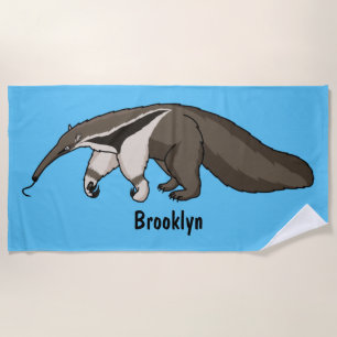 Anteater happy cartoon illustration beach towel