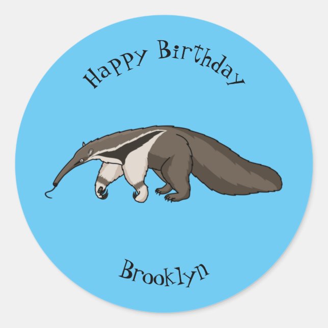 Anteater happy cartoon illustration classic round sticker (Front)