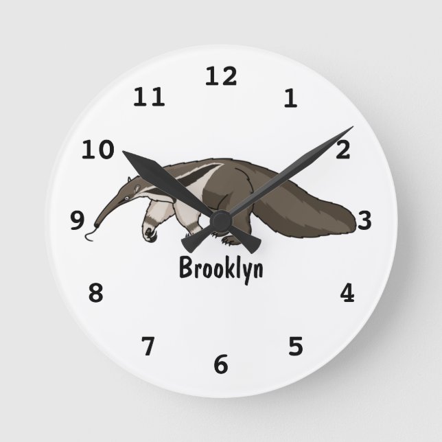 Anteater happy cartoon illustration  round clock (Front)