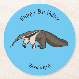 Anteater happy cartoon illustration  round paper coaster