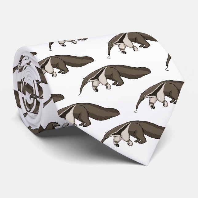 Anteater happy cartoon illustration tie (Rolled)