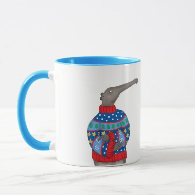 Anteater in a Christmas jumper mug (Left)