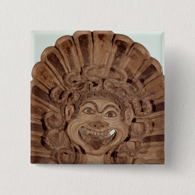 Antefix with the head of a gorgon 2 inch square button (Front)