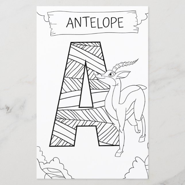 Antelope Colouring Page for Toddlers ABC Learning (Front)