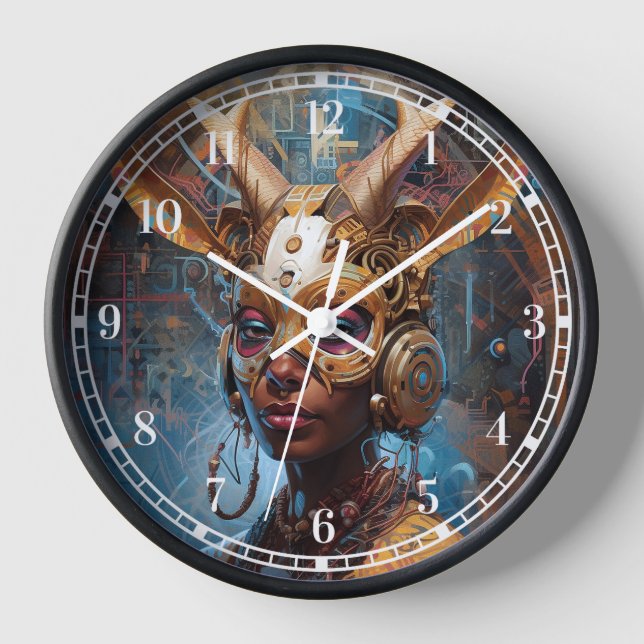 Antelope Headdress Science Fiction Cyberpunk Clock (Front)
