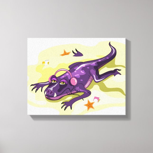 Anteosaurus Sunbathing With Headphones. Canvas Print (Front)
