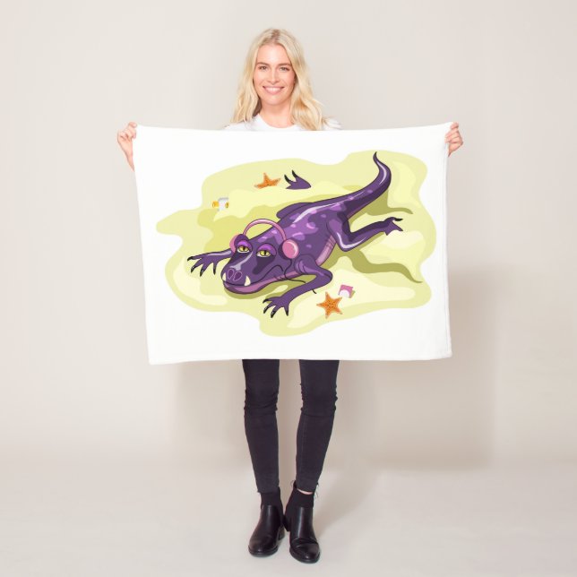 Anteosaurus Sunbathing With Headphones. Fleece Blanket (In Situ)