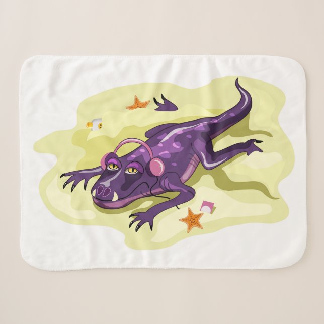 Anteosaurus Sunbathing With Headphones. Sherpa Blanket (Front (Horizontal))