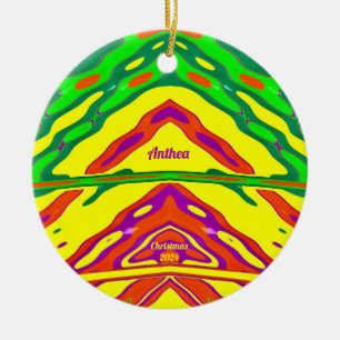 ANTHEA ~ 3D CHRISTMAS Red Green Yellow 2022 Ceramic Ornament
