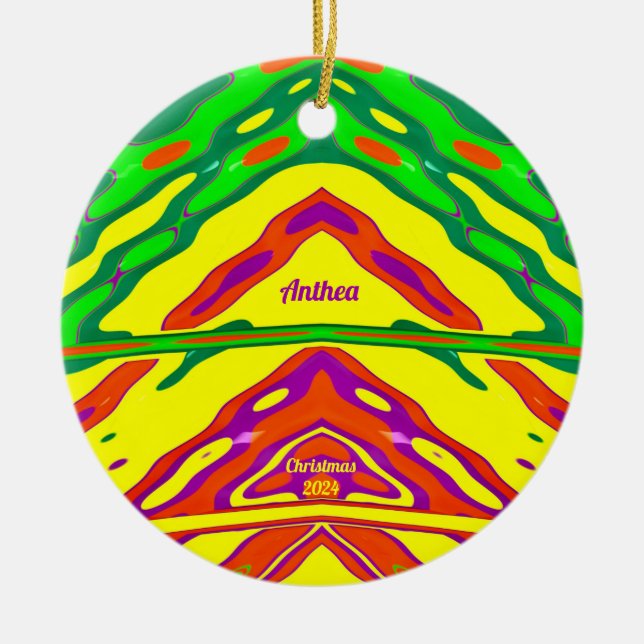 ANTHEA ~ 3D CHRISTMAS Red Green Yellow 2022  Ceramic Ornament (Front)