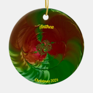 ANTHEA ~ Glossy Red and Green Christmas 2024 Ceramic Ornament
