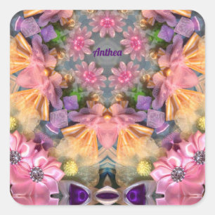 ANTHEA ~ Shades Yellow, Purple, Pink, Blue   Square Sticker