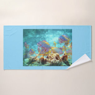 Anthias - École colorée de poissons à la barrière 