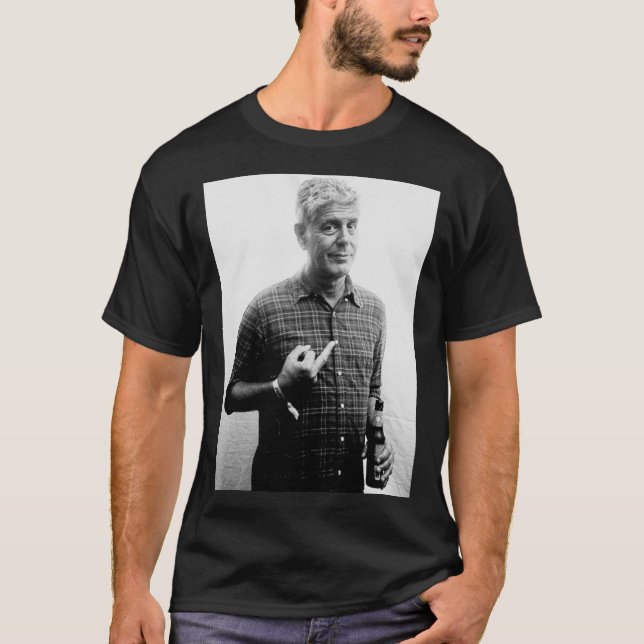 Anthony Bourdain middle finger and drinking beer C T-Shirt (Front)