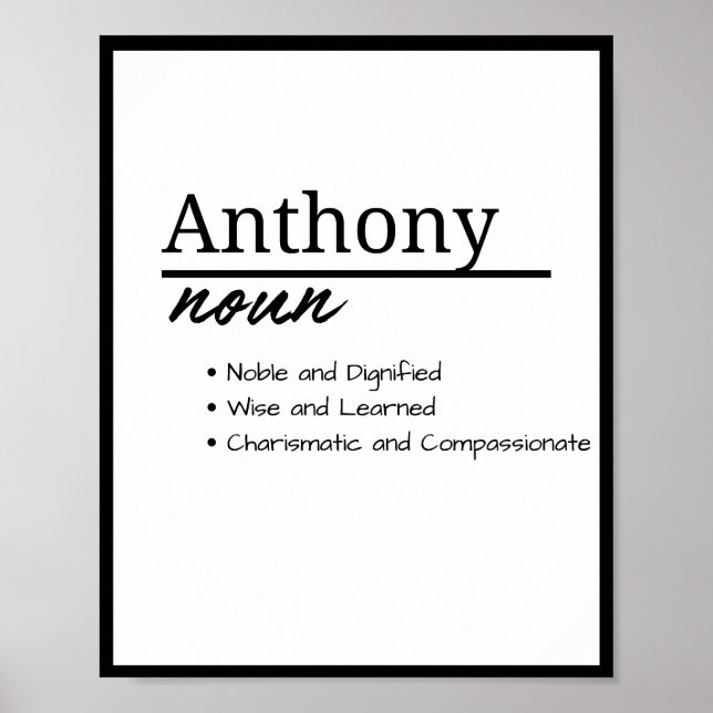 Anthony, Boy Personalized Name Definition Poster (Front)