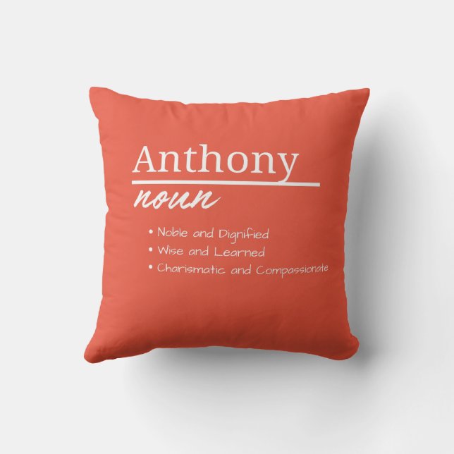 Anthony, Boy Personalized Name Definition Throw Pillow (Back)