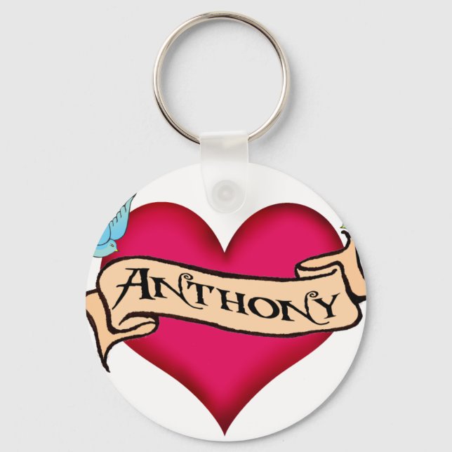 Anthony - Custom Heart Tattoo T-shirts & Gifts Keychain (Front)