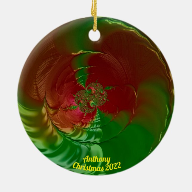 ANTHONY ~ Glossy Red and Green Christmas 2022 Ceramic Ornament (Back)