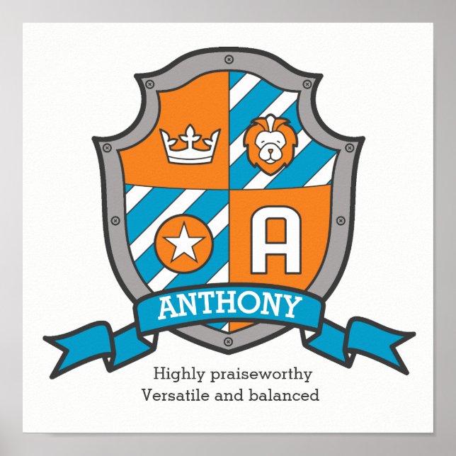Anthony letter A boys name meaning heraldry shield Poster (Front)