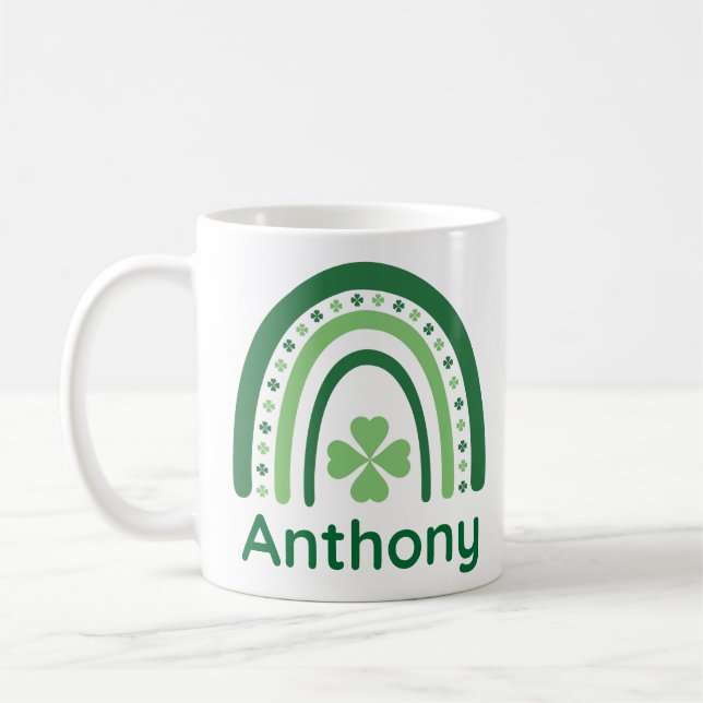  Anthony Name Clover Boho Rainbow Coffee Mug (Left)