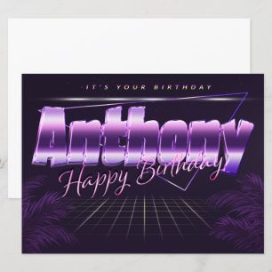 Anthony Nom Prénom lila retro Carte Anniversaire