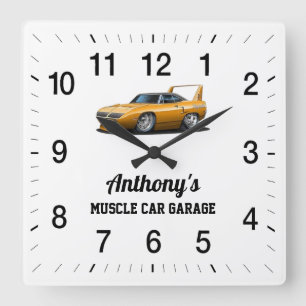 Anthony's Muscle Car Garage Square Wall Clock