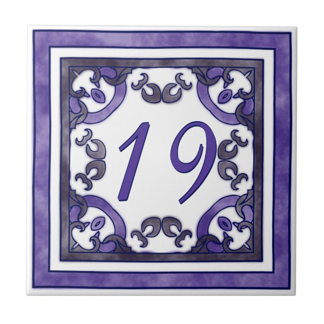 Anthracite and Purple Big House Number Tile (Front)