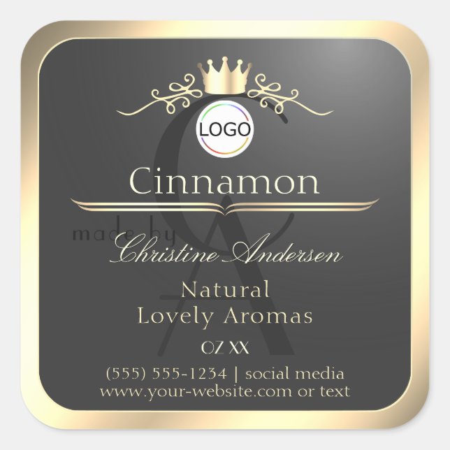Anthracite Gold Border Logo Monogram Product Label (Front)