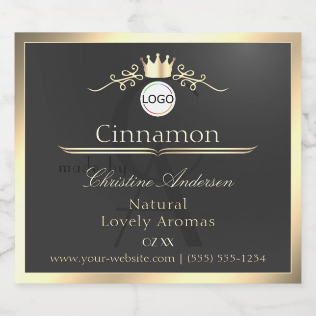 Anthracite Gold Border Logo Monogram Product Label (Single Label)