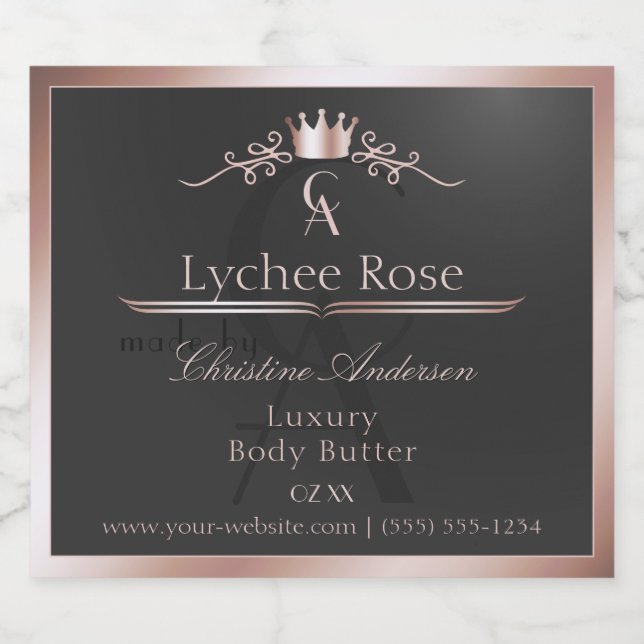 Anthracite Product Label Rose Gold Frame Monogram (Single Label)