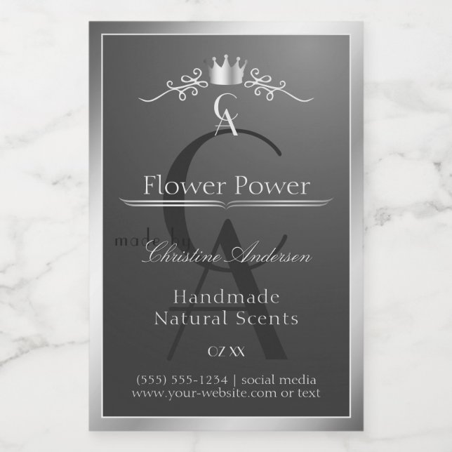 Anthracite Product Label Silver Frame and Monogram (Single Label)