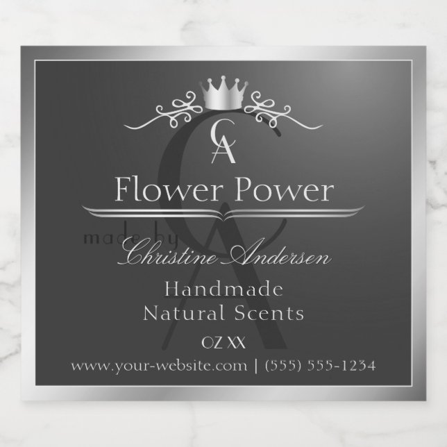 Anthracite Product Label Silver Frame and Monogram (Single Label)
