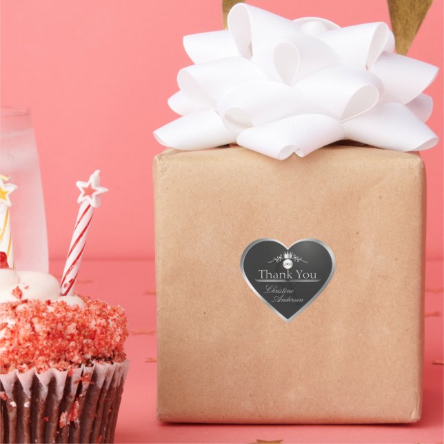 Anthracite Silver Frame Logo Monogram Thank You Heart Sticker (Party)